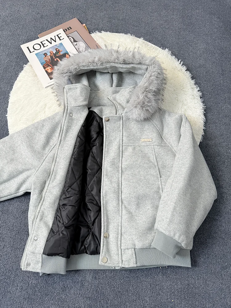 

Thiened American Sle Hooded Plaid Cotton Jaet Men Women Winter Coat Polyester Fiber Fill Youth Faion Warm Outerwear