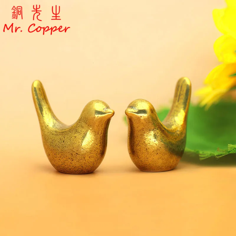 Brass Smooth Magpie Figurines Tea Pets Desktop Ornaments Vintage Animal Bird Small Statue Home Decorations Crafts Accessories