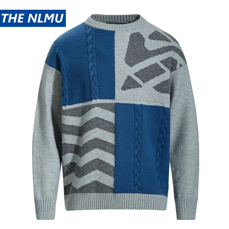

Retro Patchwork Sweater 2025 Winter Men‘s Casual Knit Pullover Jumper Y2K Streetwear Top Knitwear