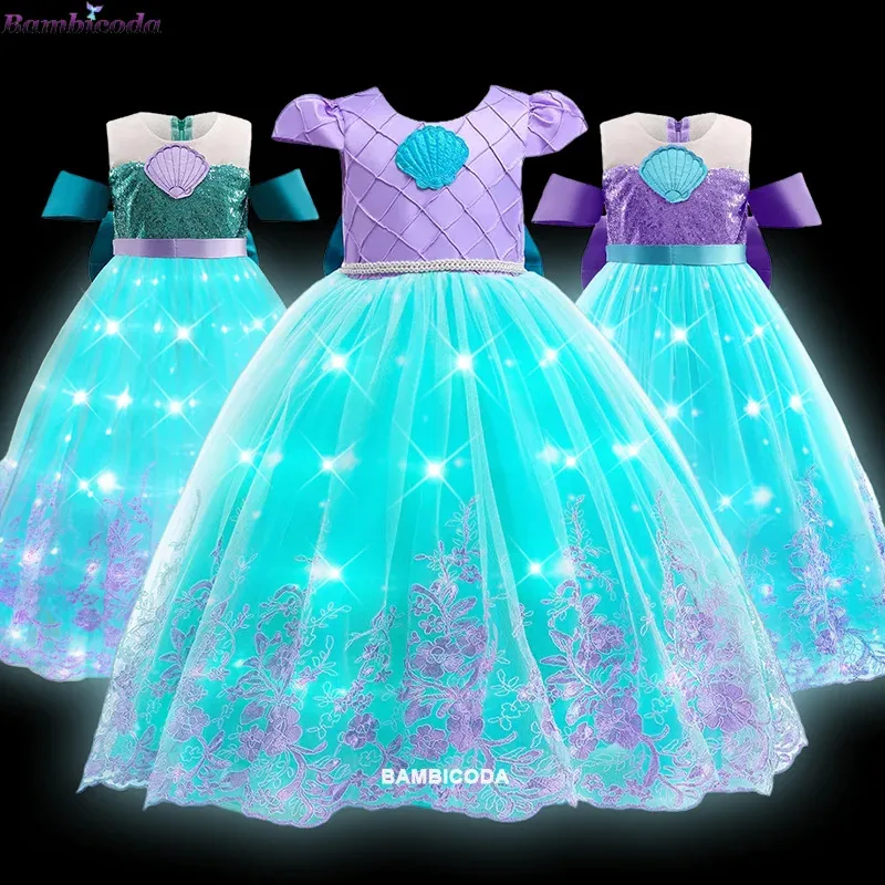 

Mermaid Dress Girls Halloween Ariel Princess Party Girl LED Light Dress Up Fancy Dress Birthday Clothing for Kids Carnival Party