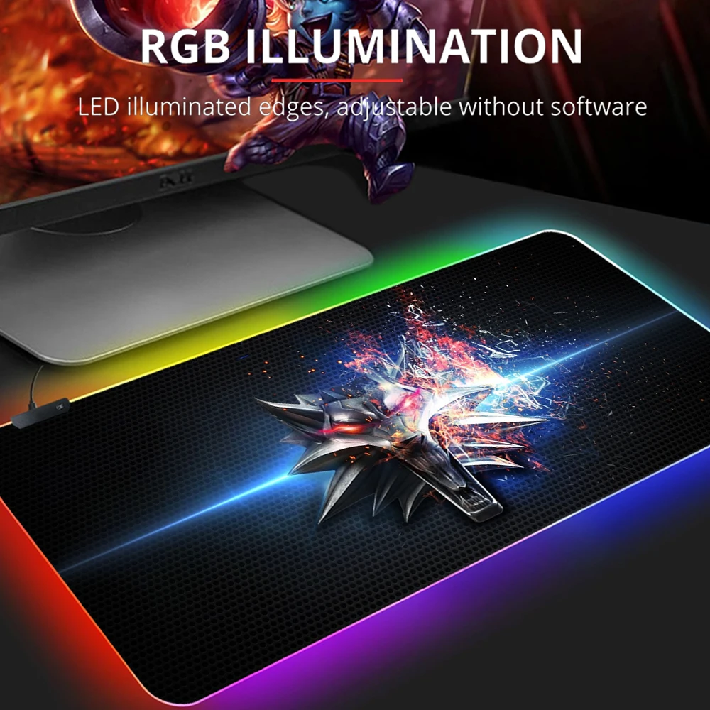 

Gaming Mouse Pad Witchers RGB Backlight Mat 900x400 Gamer XXL Computer Mousepad CS GO Non-Slip Rubber LED Desk Mat For PC Rug