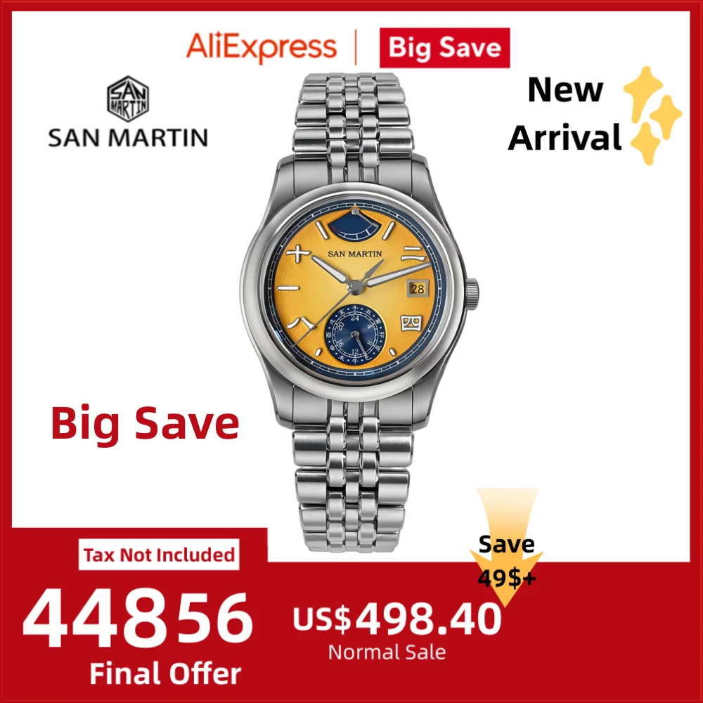 

San Martin 39mm 9132 Chinese Characters Dial Men Watch Mechanical Elegant Bubble Sapphire 5-Link Bracelet BGW-X1 SN0144DG