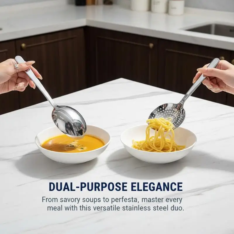 1/2Pcs For Serving Soup Rice Serving Spoon Drain Hole Heat Insulated Handle Kitchen Utensils Daily Use Stainless Steel Ladles