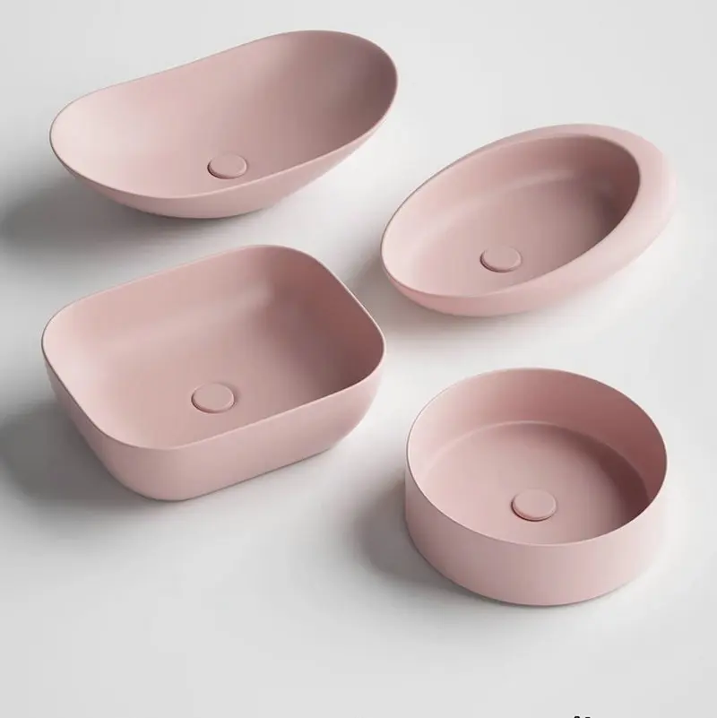 

Personalized art cherry blossom pink colored washbasin on the countertop, balcony bathroom countertop basin in Morandi GN520RX