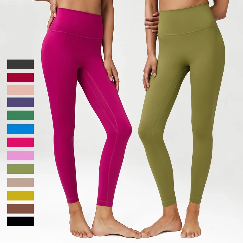 Yoga sports leggings with brand logo women high waist hip lift tights nude ninth pants wrap leggings no awkward line trousers