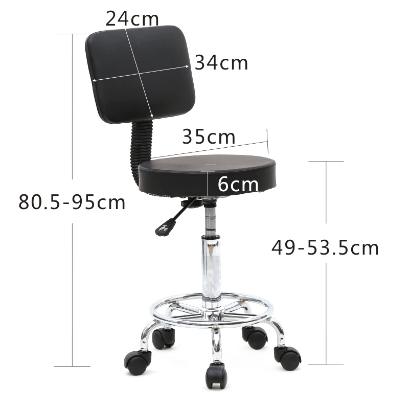 Round Shape Adjustable Salon Stool With Back Black Bar Furniture