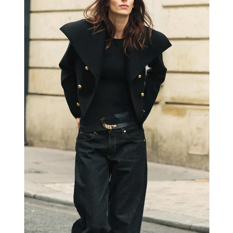 Col Long vêtements d'extérieur trajet Sle coupe ajustée Polyest printemps nouveau femmes Double rangée boutons large