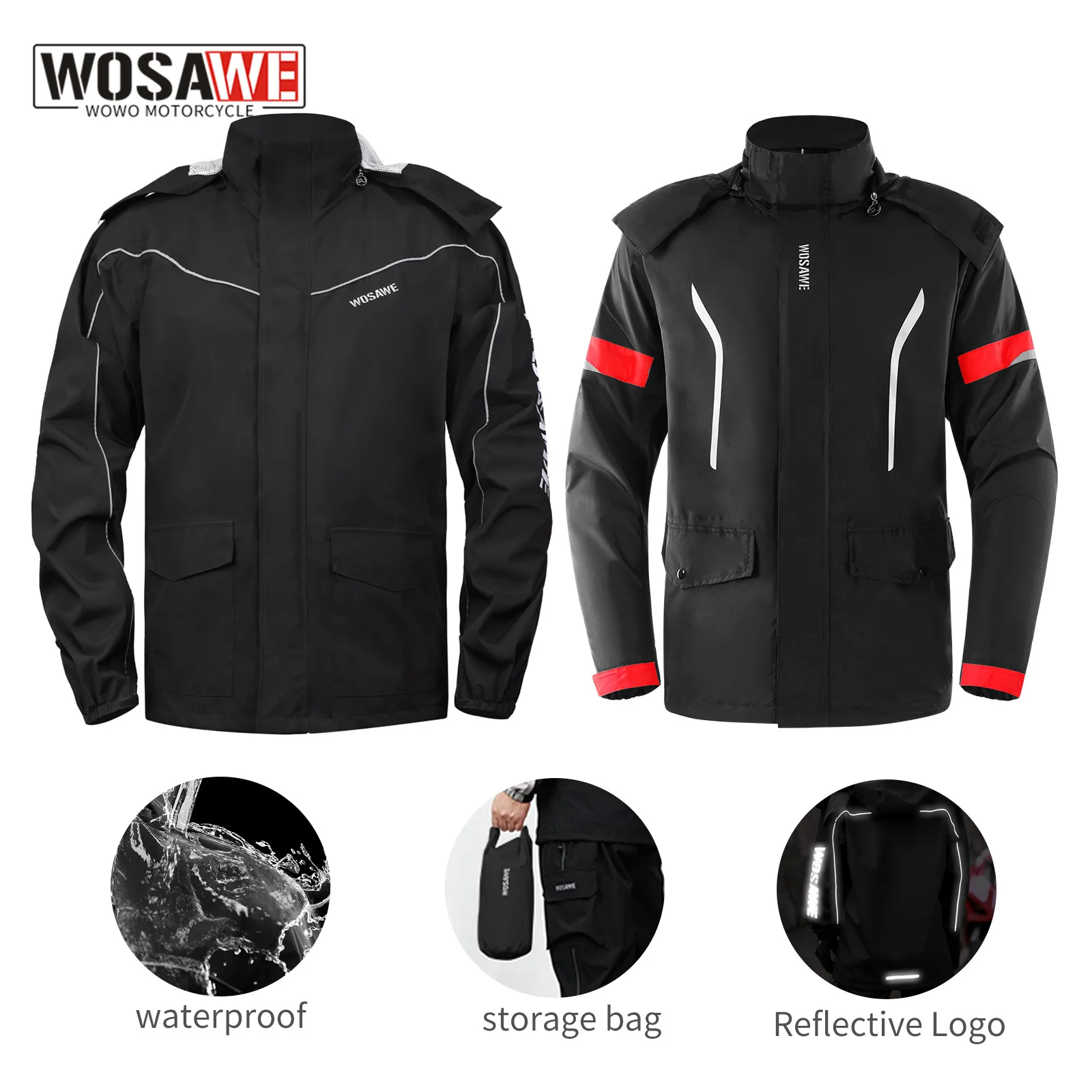 

WOSAWE Motorcycle Raincoat Waterproof Breathable Reflective Raincoat Rainstorm Prevention Motocross Riding Raincoat