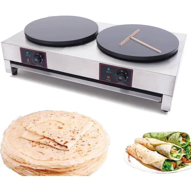 16'' Electric Crepe Maker, 3400W Commercial Electric Crepe Maker Double Hotplate Pancake Machine, Non-Stick Electric Crepe Pan