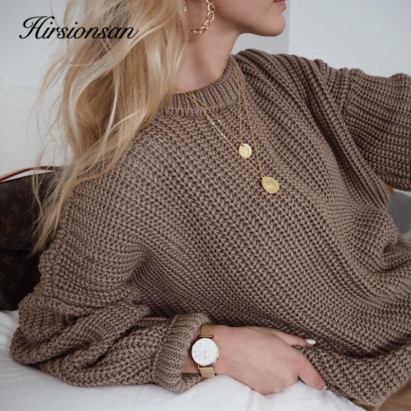 Hirsionsan Loose Autumn Sweater Women 2023 New Korean Elegant Knitted Sweater Oversized Warm Female Pullovers Fashion Solid Tops