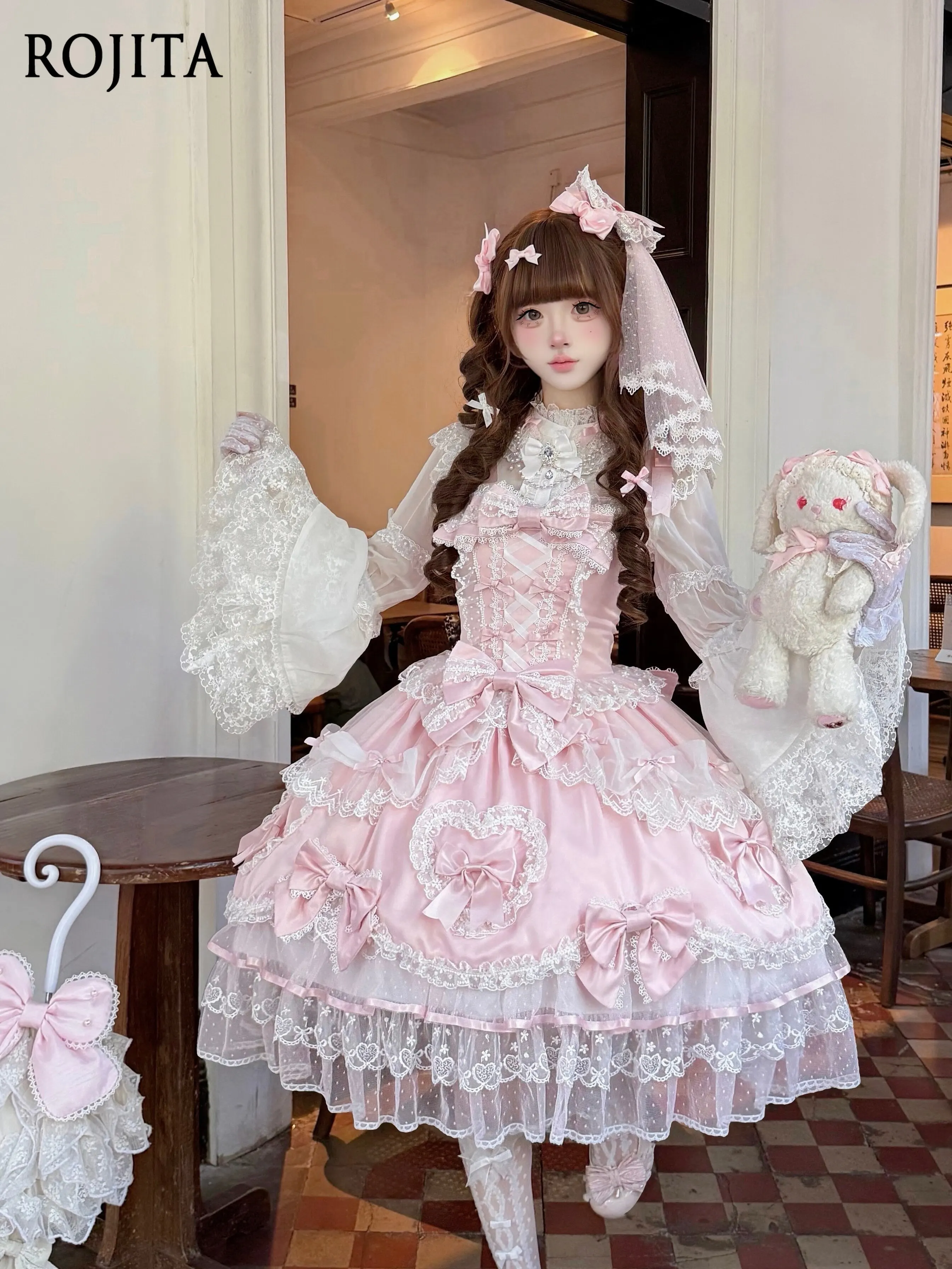 

2026 Spring New Lolita Clothes Sweetheart Original Design Doll-Like Lolita Dress JSK Strap Dress + Back Bow + Veil