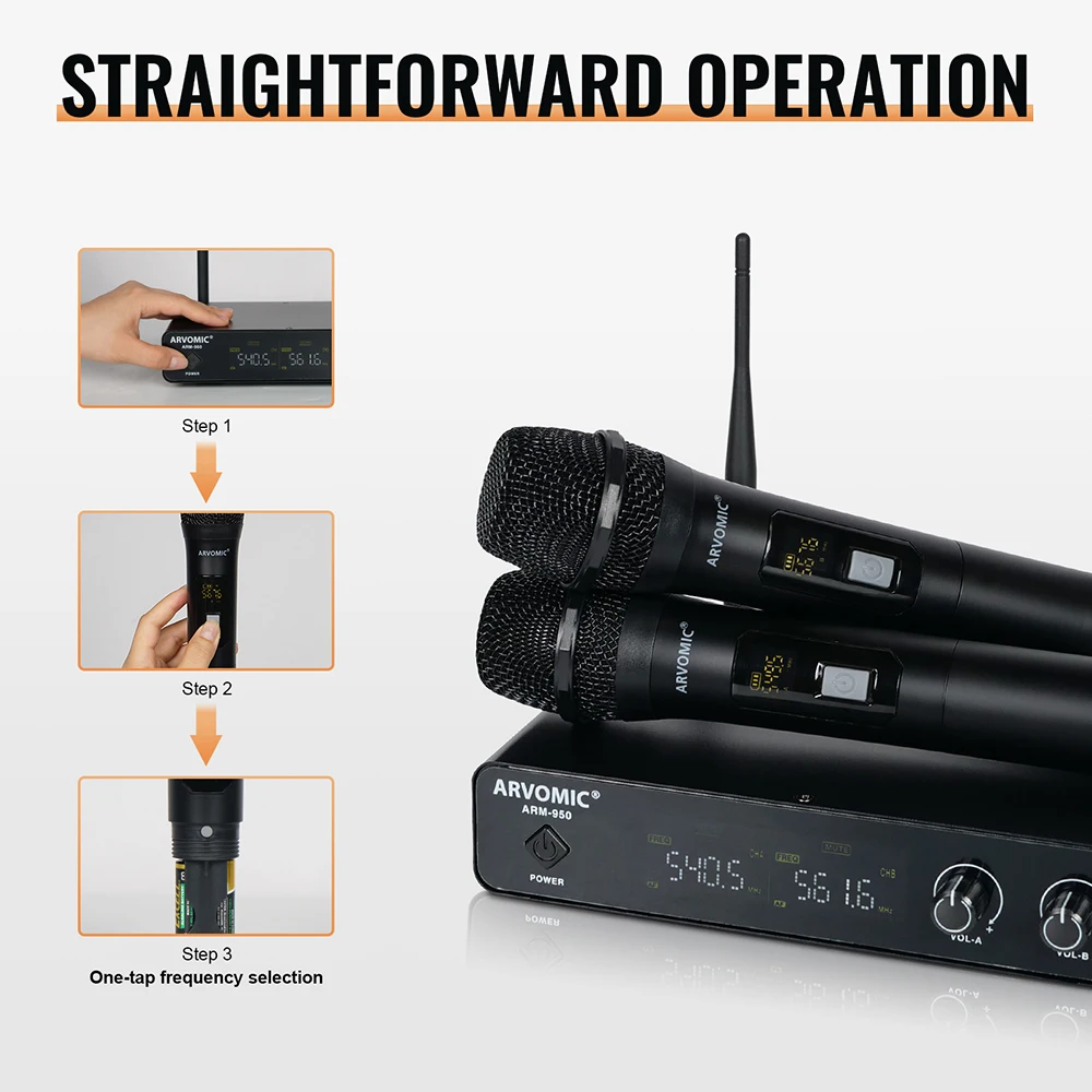 2 Channel Handheld Professional Dual Wireless Microphone 500MHz System Stage Performances UHF Dynamic for amplifier ARM-950