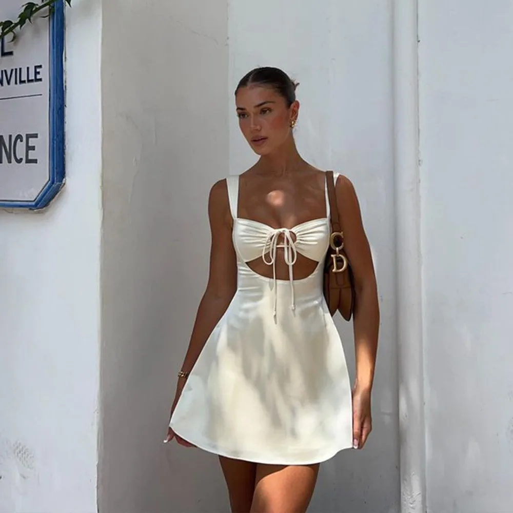 2025 Ins New Models, Satin Halter Suspender Dress, Sexy Spice Girl Slim Skirt Платье Женское Летнее Vestidos De Mujer