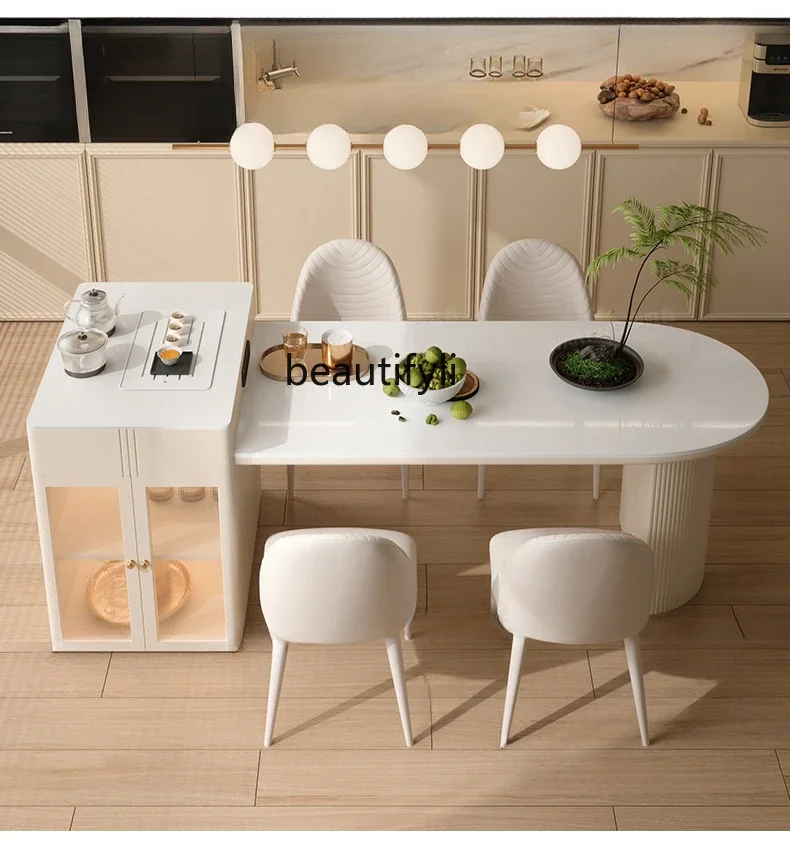 

Kitchen Island Dining Table Integrated Retractable Household Modern Minimalist Cream Style Small Apartment Stone Plate