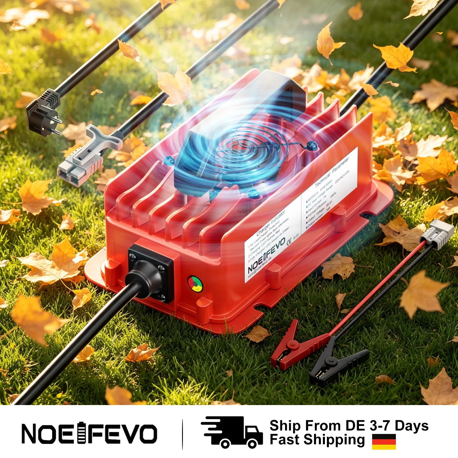 NOEIFEVO 48V 10A LiFePO4 Batterieladegerät, 58,4V Smart Ladegerät für 51,2V 16S Lithiumbatterie, Boot RV Solar wasserdichtes Ladegerät