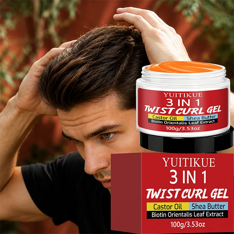 100g 3 In 1 Twist Curl Hair Gel, Castor Oil Shea Butter Hair Styling Gel, Soft Hold for Slick Back & Textured Hairstyles