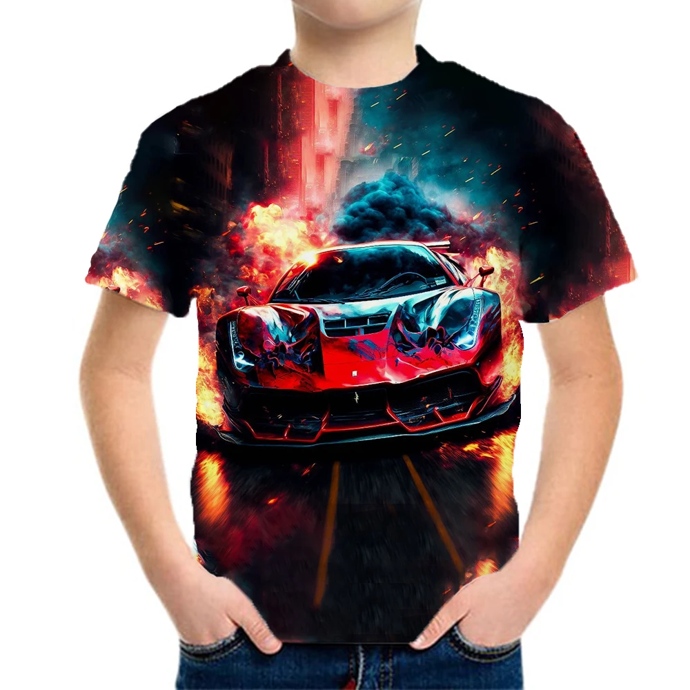 Boy Clothes Racing Graphic T Shirts Children\'s T-Shirt Short Sleeve Kids Clothes 3D Fashion Clothing Boy Children Summer Clothes