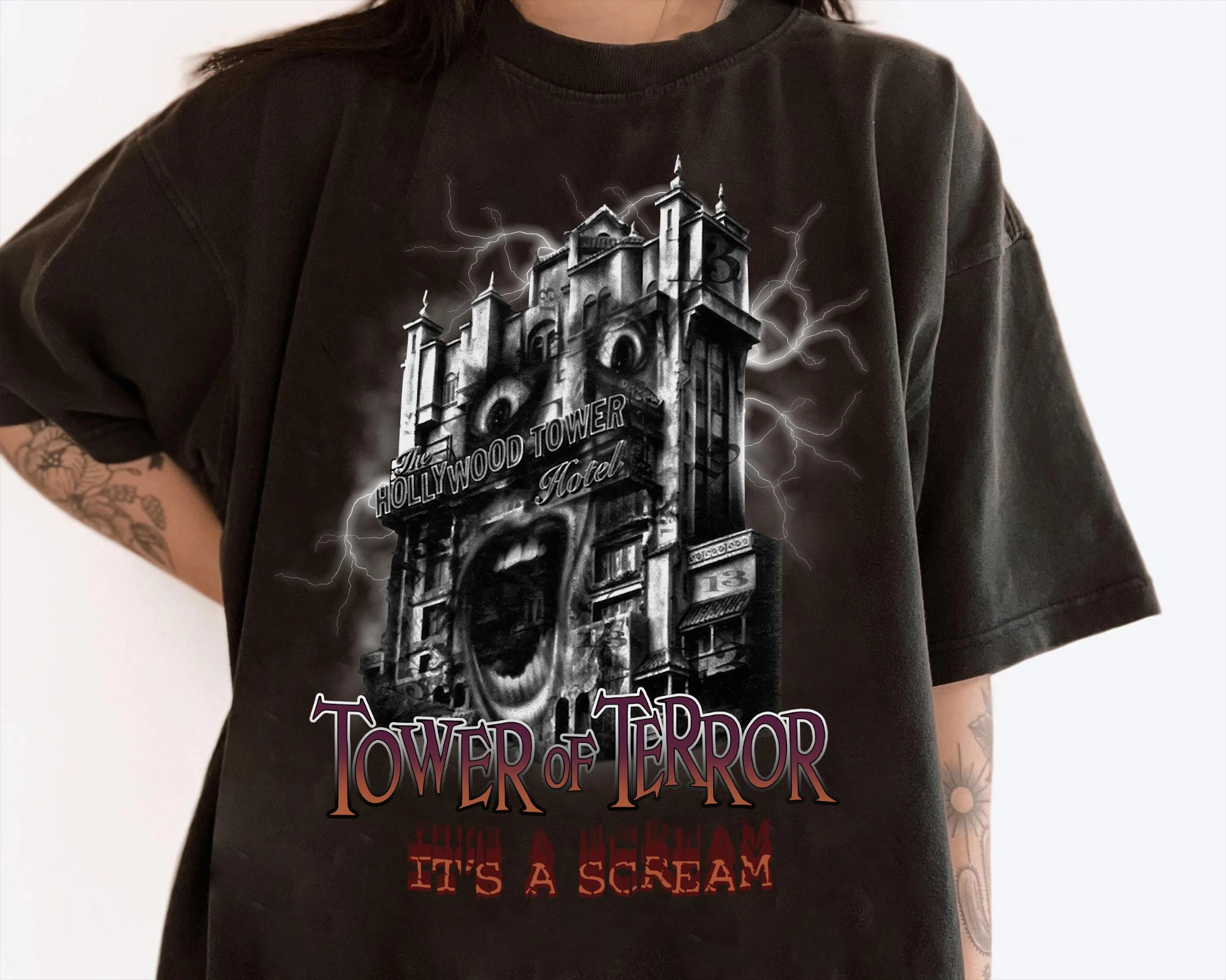 قميص برج ديزني للإرهاب، قميص ركوب ديزني هوليوود تاور فندق توايلايت زون، هوليوود ستوديوز، تي شيرت ديزني للهالوين