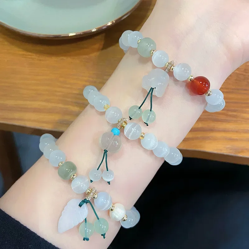 

New Naturally White Cat Eye Stone Pumpkin Bracelet Sweet Refreshing Charm Jewellery Fashion Fairy Handmade Exquisite Gift