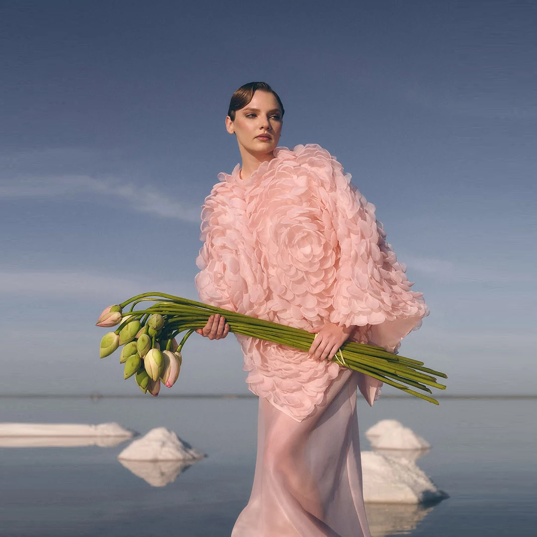

Romantic Pink Petal Blouse Women Puffy Ruffled Tulle Tops Newest Designs Pretty Top Fashion Florals Cloak Coat Custom Made 2025