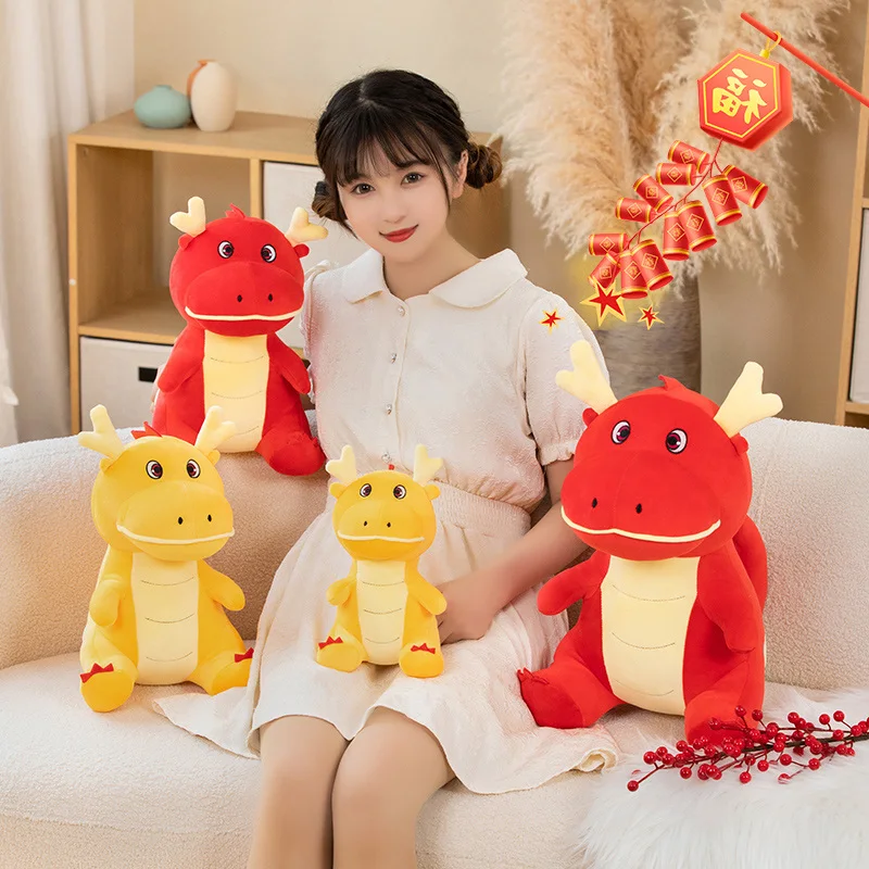 24/34/45cm Cartoon Cute Chinese Dragon Plush Toy Lovely Stuffed Animals Red Dragon Soft Plushies Doll for New Year's Home Decor