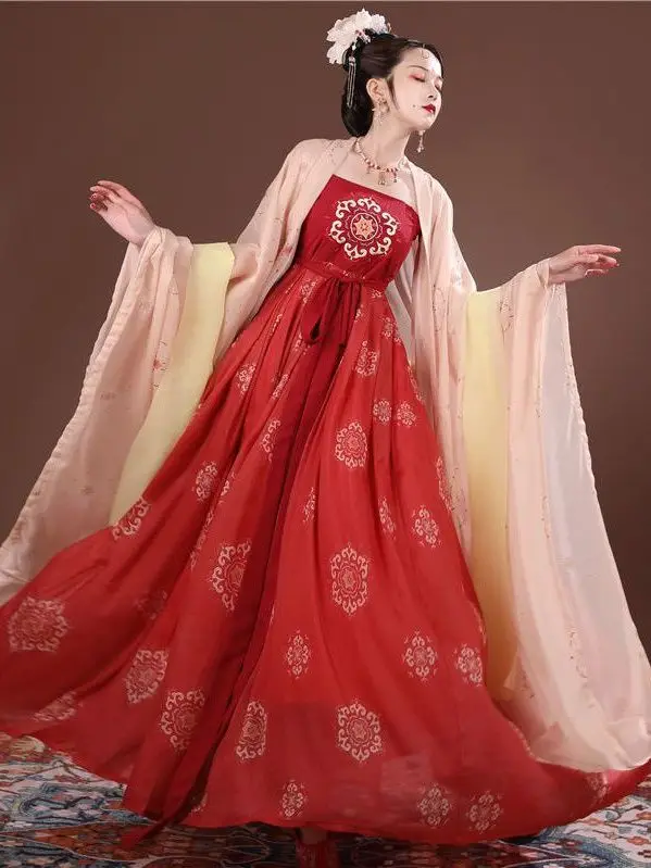 Hanfu Jurk Vrouwen Chinese Traditionele Cosplay Kostuum Tang Dynastie Oude Hanfu Zomerjurk Rode En Groene Podium Dansjurk