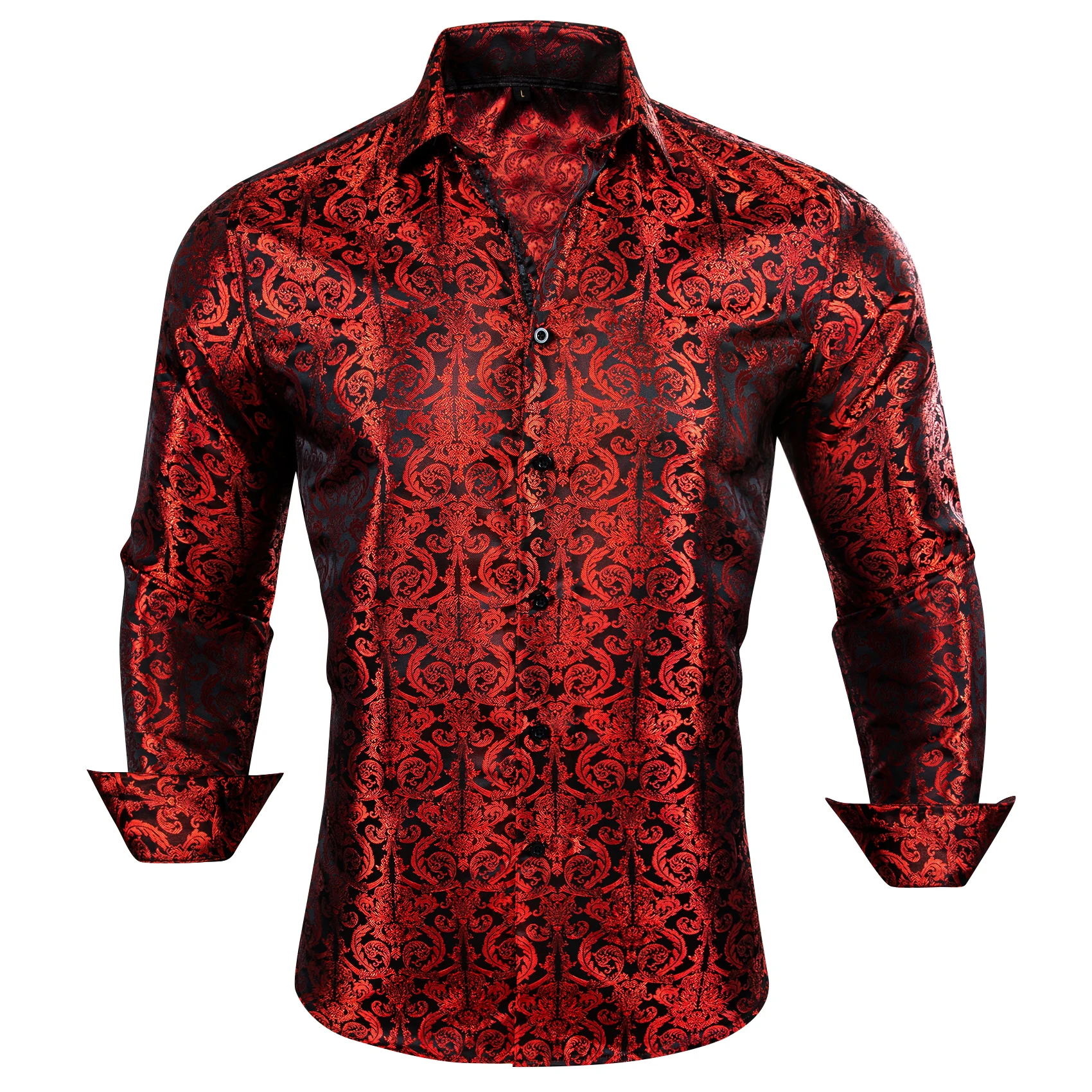 Luxe Zijde Shirts Voor Mannen Paisley Bloem Rood Groen Blauw Paars Zwart Goud Geel Geborduurde Regular Slim Fit Mannelijke Blouses tops