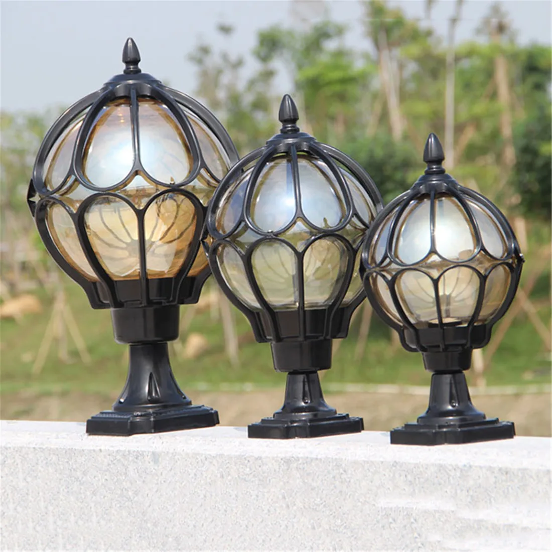 Lampe murale de pilier extérieur étanche, globe européen, boule ronde noire, lumières de pilier de cour de jardin, paquet de 2 pièces