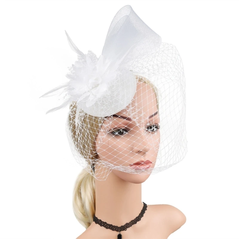 A2ES Tea Fascinator Headband 1920s Versatile Tophat Elegant for Bride Wedding Party