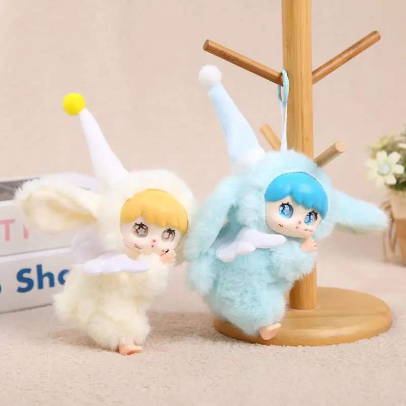 1pc Soft Fluffy Angel Bunny Vinyl Doll Plush Keychain Toys Pendant Home Ornament Backpack Hangings Stuffed Animals Birthday Gift