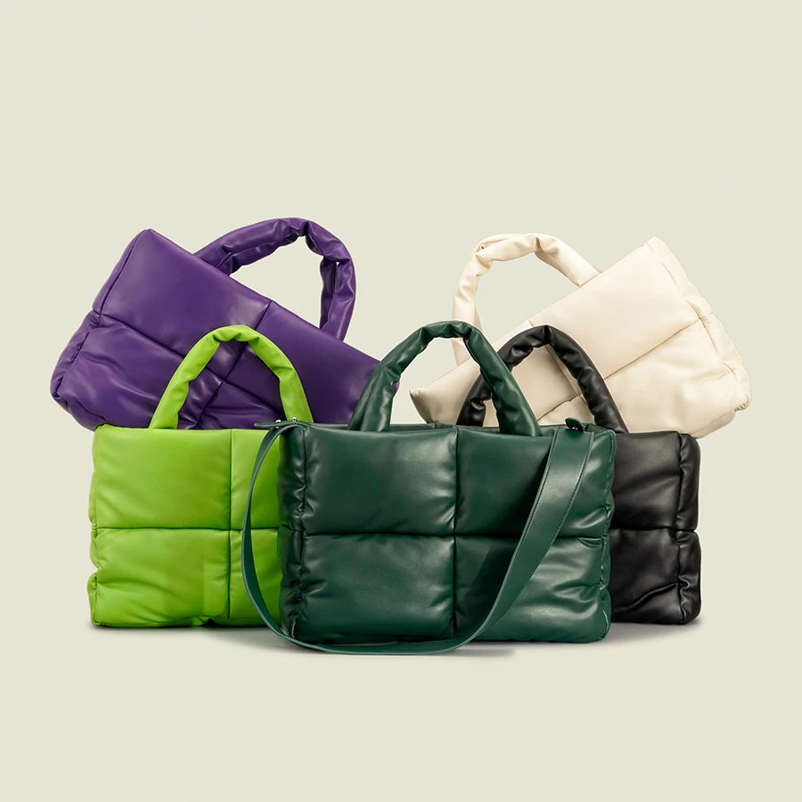 Imagem -06 - para Mulheres Puffy Acolchoado Tote Xadrez Algodão Bolsa de Ombro Bolsa de Couro Macio Grande Feminino Inverno Sólido Bolsas das Axilas Bolsas 2023 Ins