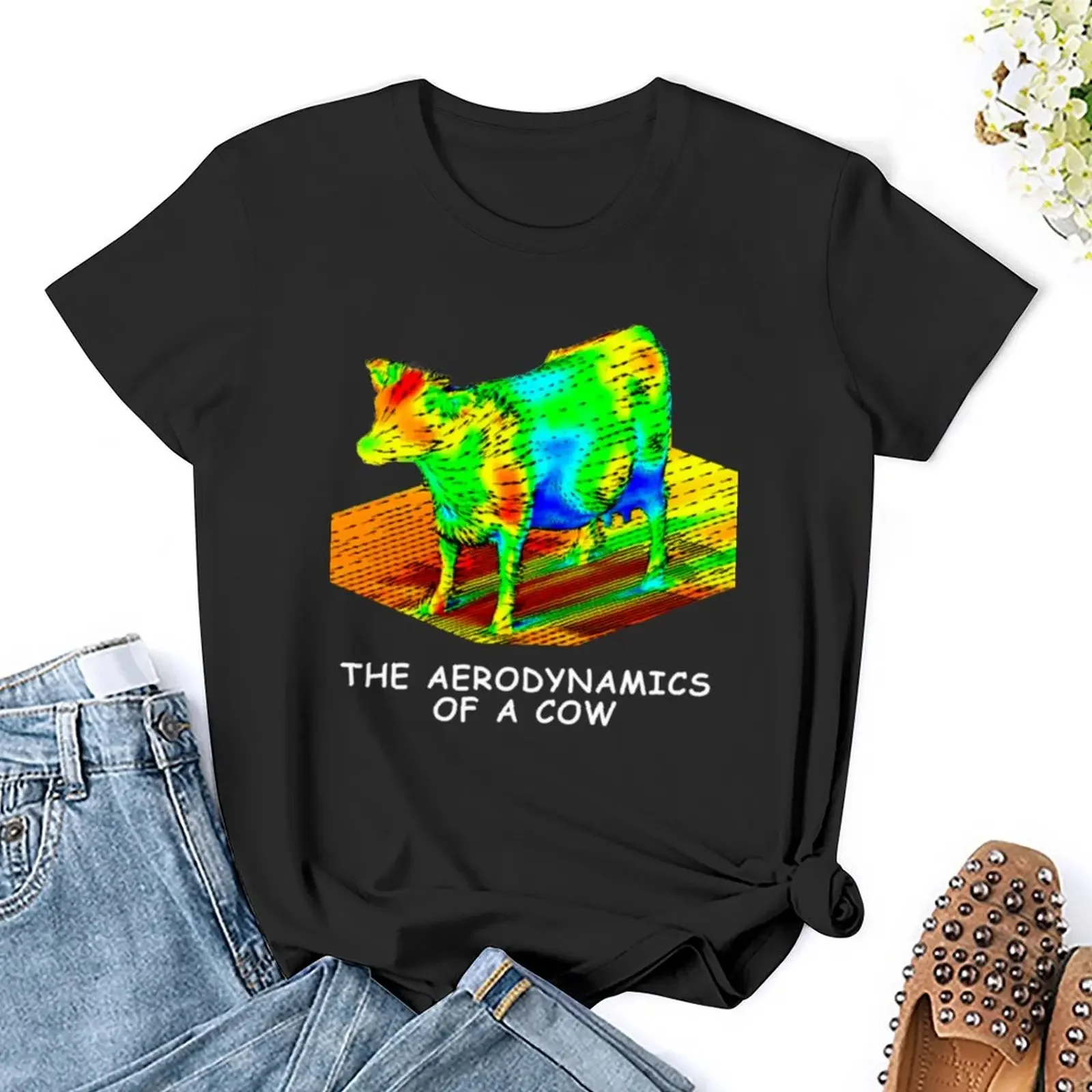 Aerodynamika krowy niezbędny t-shirt kawaii ubrania odzież damska