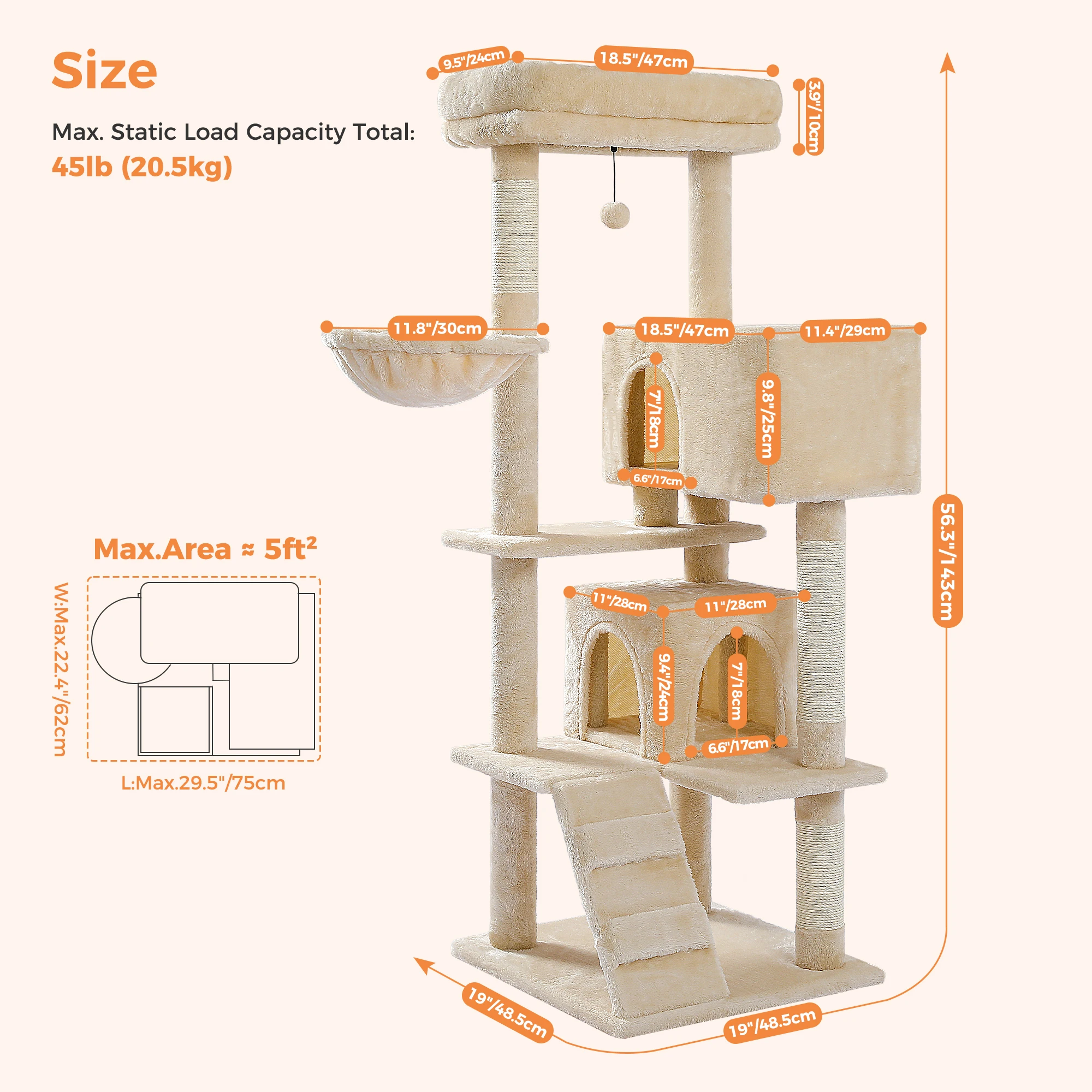 Kattenboom met speelgoed, kattentoren, condo voor binnenkatten, kattenhuis met gevoerde pluche zitplaats, knusse hangmat en sisal krabpalen.