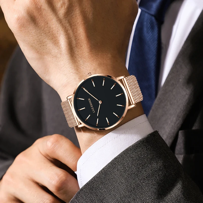 LIGE クォーツカップル腕時計ファッション高級ステンレス鋼シンプルなダイヤル腕時計防水腕時計男性女性愛好家時計