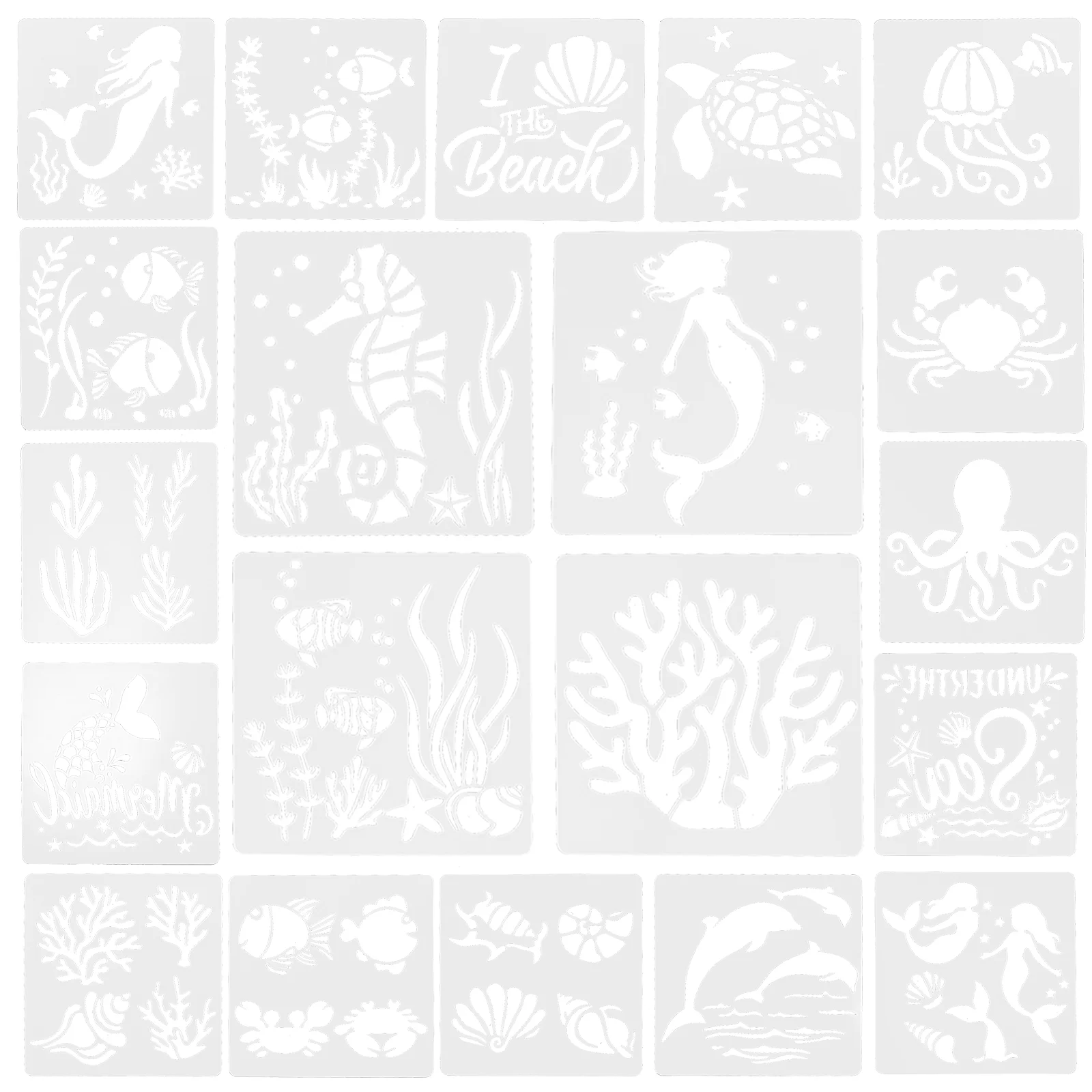 20 Sheets Ocean Painting Template Small Stencils for Crafts Hollow- Walls