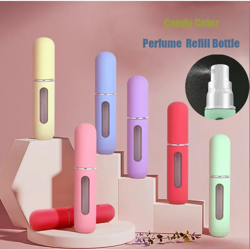 

5ML Candy Color Mini Travel Portable Bottom Filling Perfume Bottle Liquid Sub-Bottling Fine Mist Spray Refillable Jar Empty