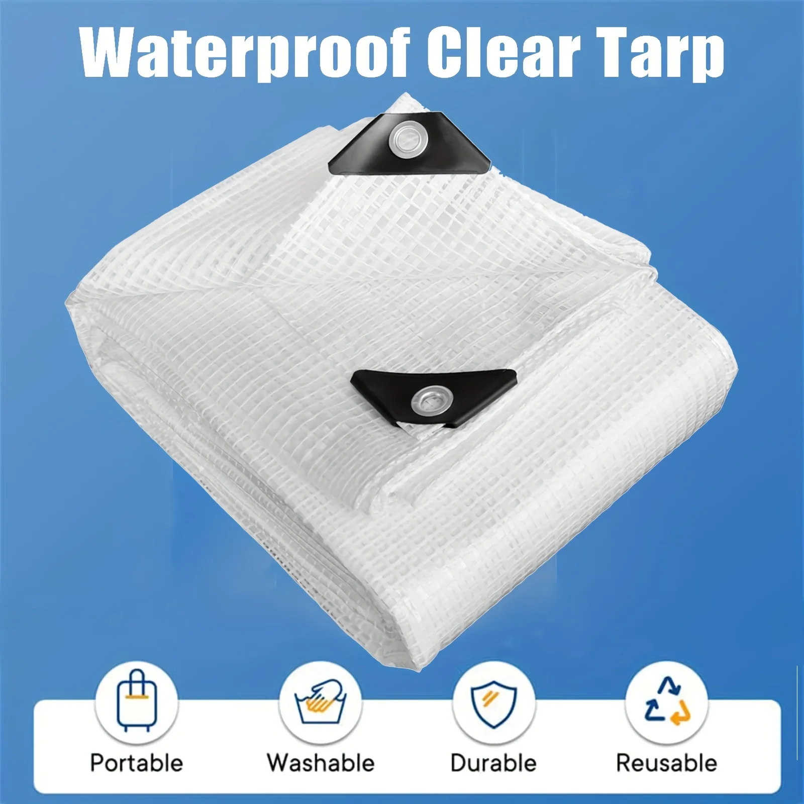 Transparent Grid PVC Waterproof Tarp, Waterproof Anti‑Aging Wind & Tear‑Resistant Protective Sheet for Patio and Balcony Outdoor
