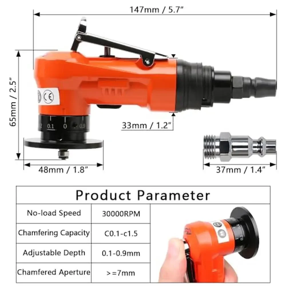 Mini Pneumatic Chamfer Tool Set with Adjustable Speed and Angle Portable Metal Edge Beveler High Efficiency Chamfering 2 in 1