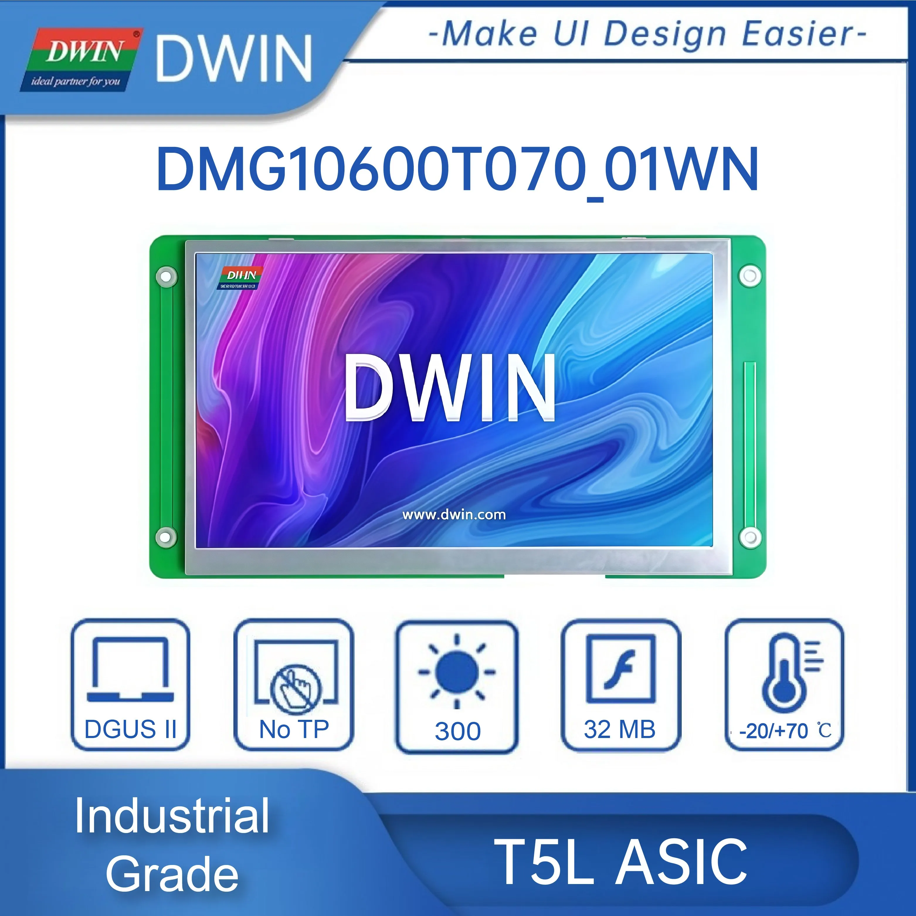 DWIN-módulo LCD Arduino, pantalla HMI ESP32 de 7,0 pulgadas, resolución de 1024x600, dmg10600t070 _ 01W