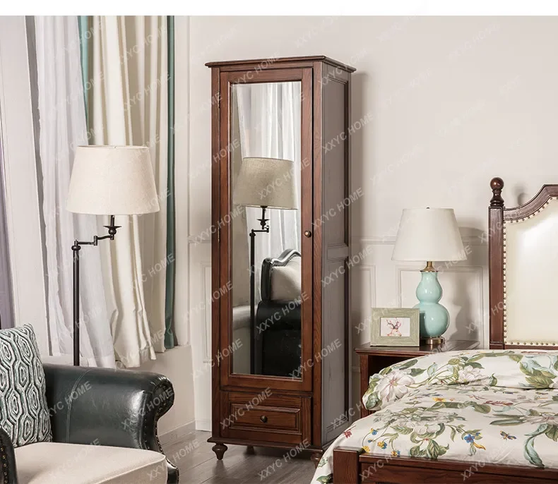 all-solid wood full-length mirror cabinet combination retro style full-body fitting mirror floor mirror bedroom