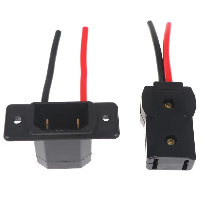 Bicycle Battery Charging Plug Socket Set 2 Pin Male Female Connector Electric Quadricycle Power Cable Adapter Black