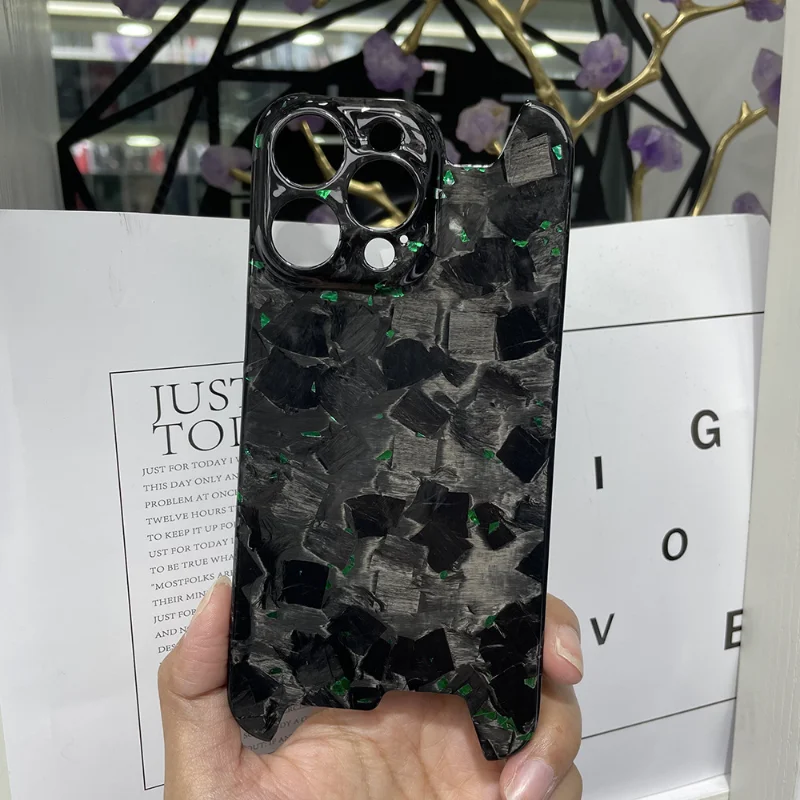 Real Glossy Forged Ultra Light Full Carbon Fiber Case for IPhone 14/15/16Promax Glitter Bling Irregular Shockproof Case view 4