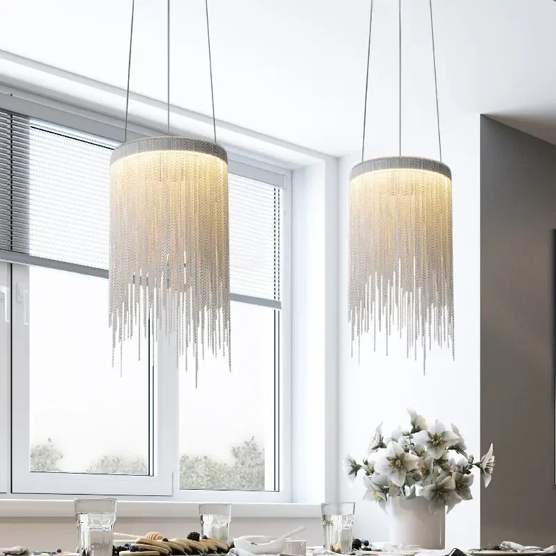 Postmodern Style LED Chandelier Nordic Creative Tassel Chain Light for Living Room Bedroom Dining  Cloth Store Decor