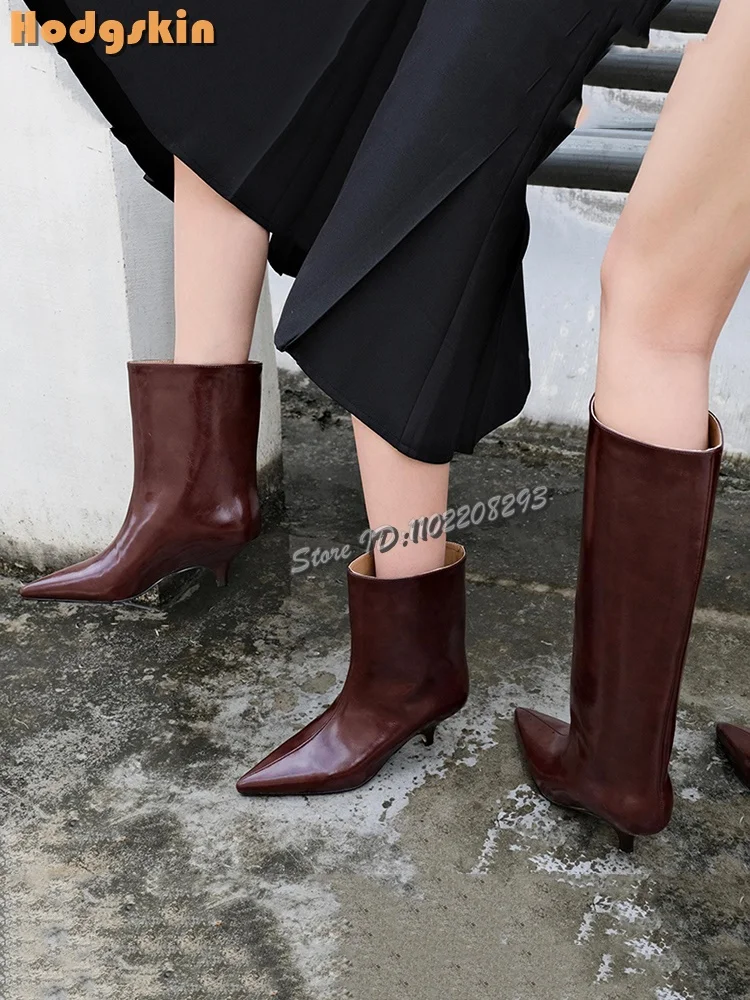 

Retro Burgundy Knight Boots Solid Pointed Toe Slip-on Knee-high Boots Women Concise 2025 Autumn New Slim Ankle Modern Shoes