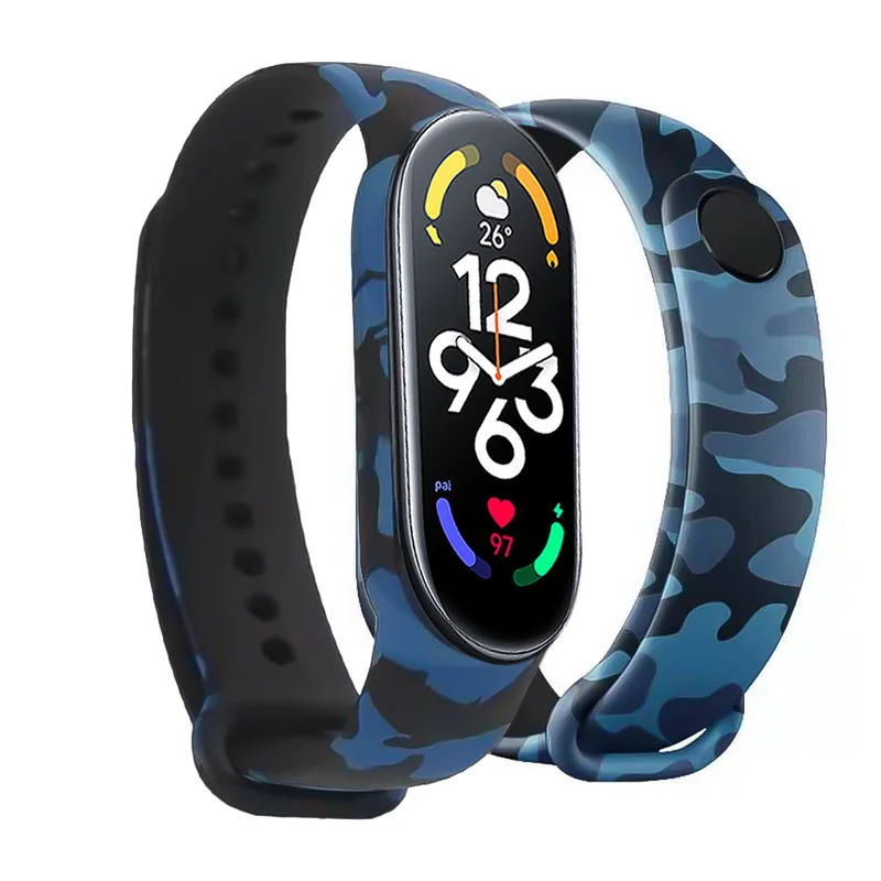 Pulsera inteligente de camuflaje para Xiaomi Mi Band 7, repuesto de silicona suave, resistente al agua