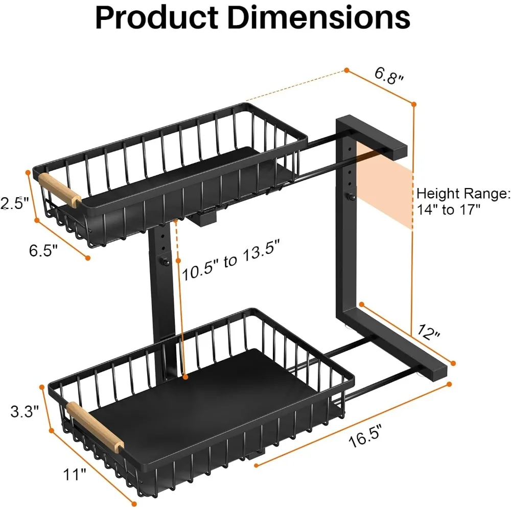 منظم الحوض من REALINN تحت الحوض، عبوتان من منظمات وتخزين تحت الحوض قابلة للتعديل، وطبقتين للتخزين بأدراج قابلة للسحب