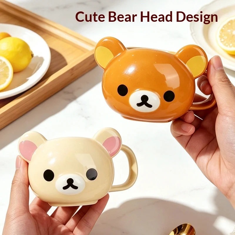 New Rilakkuma Ceramic Mug Cartoon Bear Shaped Coffee Milk Cup With Coaster Set For Couple Daily Home Office Gift Use view 2