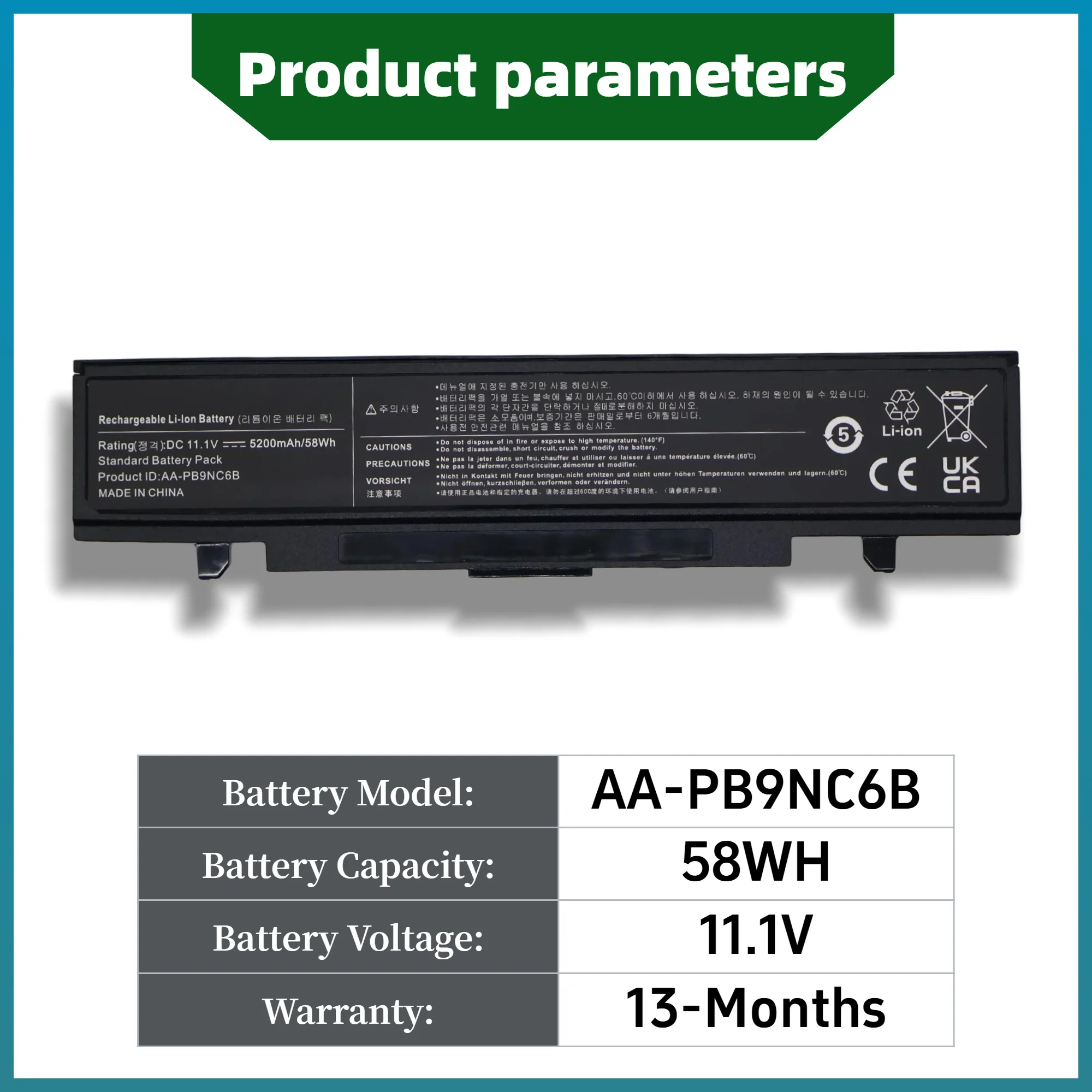AA-PB9NC6B For SamSung Laptop Battery AA-PB2NX6W AA-PB4NC6W R467 R428 R429 R468 NP300 NP350 RV410 RV509 R530 13 Months Warranty