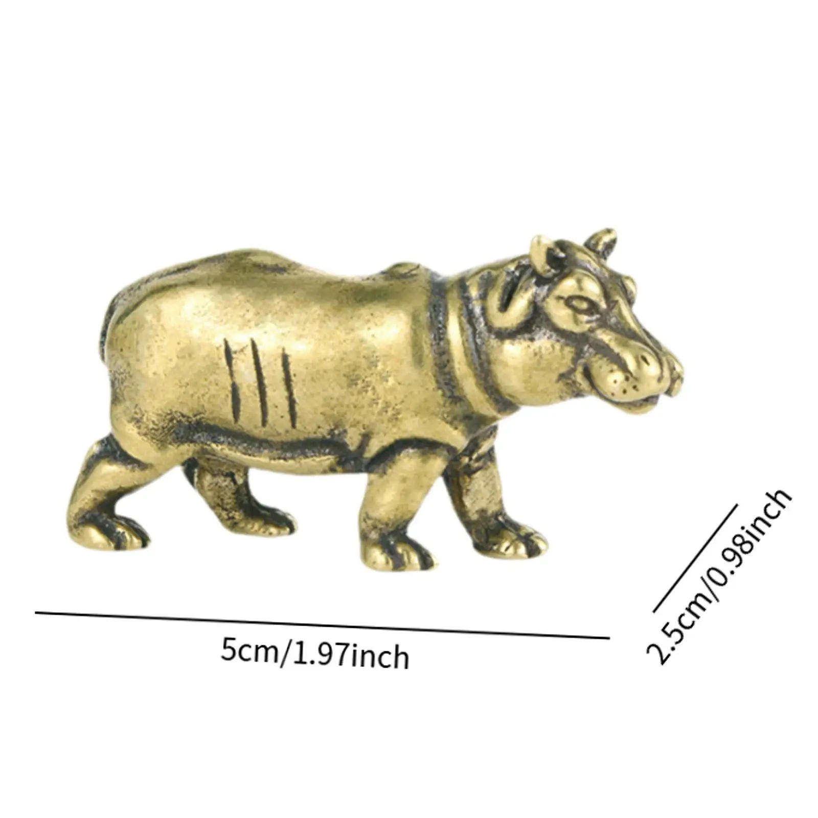 Brass Hippo Miniature Figurine Statue Tea Pet Hippopotamus Figurine Collectible for Office Study Room Car Bedroom Living Room