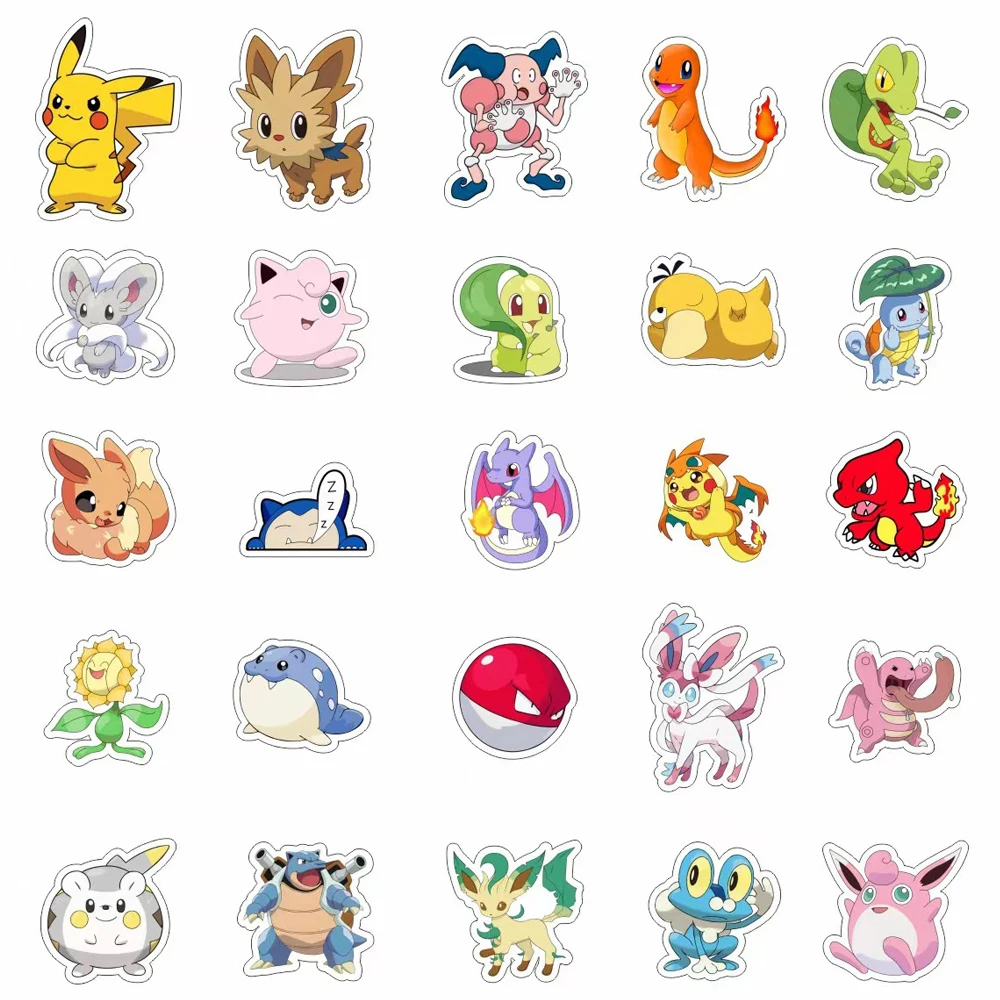 Pegatinas clásicas de dibujos animados de Japón para niños, calcomanía de Anime de Pokémon, impermeable, para equipaje, teléfono, casco, Carf, 10/30/50 piezas